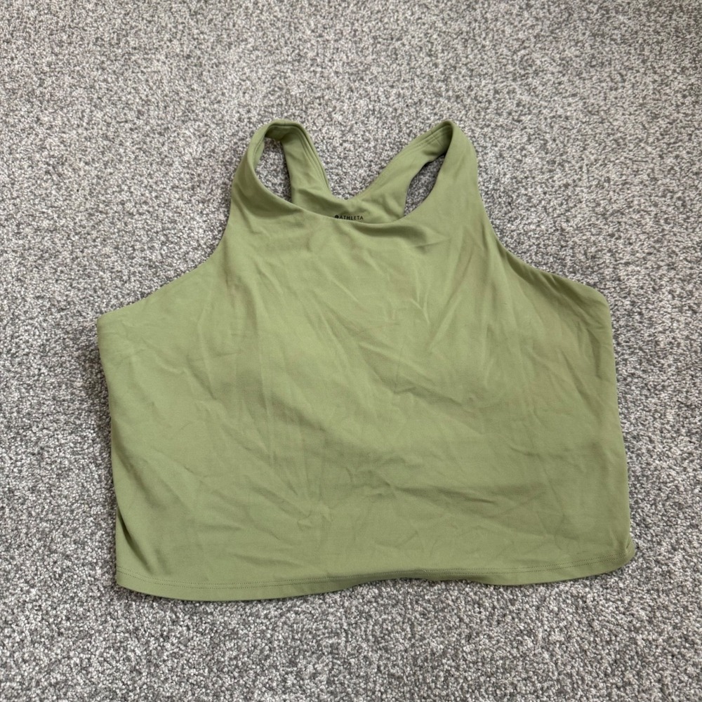 Athleta Olive Green High Neck Racerback Crop Tank Top Shelf Bra Plus Size 2X